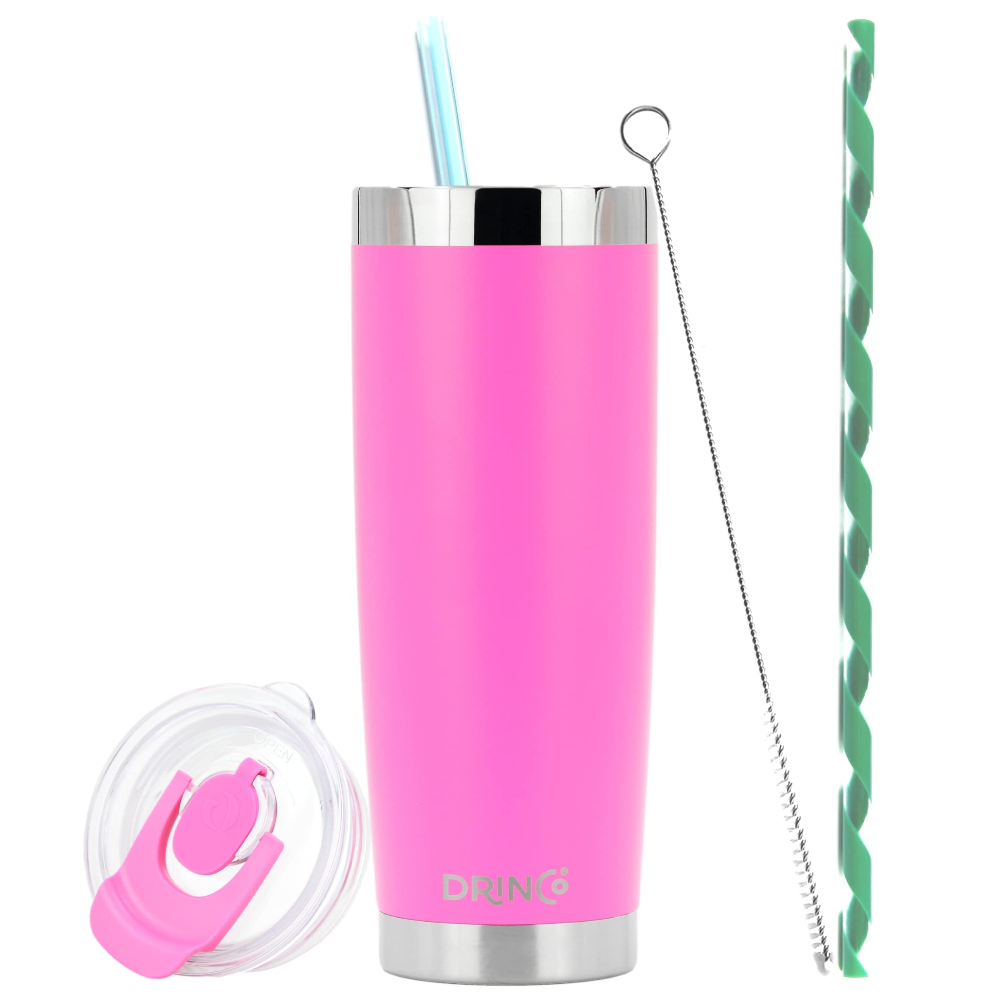 Drinco - 20 oz Stainless Steel Tumbler | Double Walled Vacuum Insulated Mug With Lid, 2 Straws, For Hot & Cold Drinks (20oz, 20oz Island Pink)