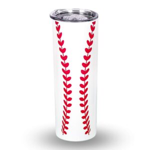 yhshyzh baseball tumbler cup with lids, skinny travel coffee mug 20oz stainless steel insulated cold & hot cups baeball coaches accessories baseball gifts for women baseball mom (l, white)