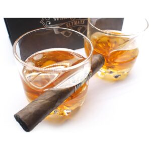 Old Fashioned Whiskey Cigar Glass, with Holder - Set of 2, Indented Cigar Rest, Gift for Men Who Have Everything, Dads, Boyfriend, Godfather, Husband for Birthday, smokers lovers for Bourbon, Scotch