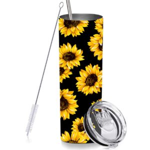 rnfenqs sunflower skinny tumblers with lids and straws, stainless steel vacuum insulated double wall travel tumbler cups 20 oz for coffee, beverages, tea