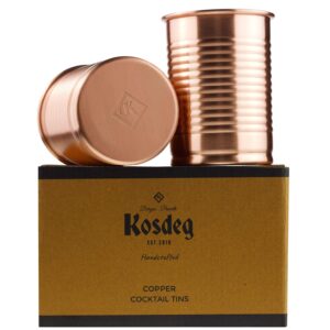 Kosdeg Copper Cocktail Tins Set of 2 12oz - Copper Cups For Drinking - Bean Tin Design - Perfect Copper Mug Bar Set for Tastier Drinks - Metal Tumbler gets Ice Cold In Seconds