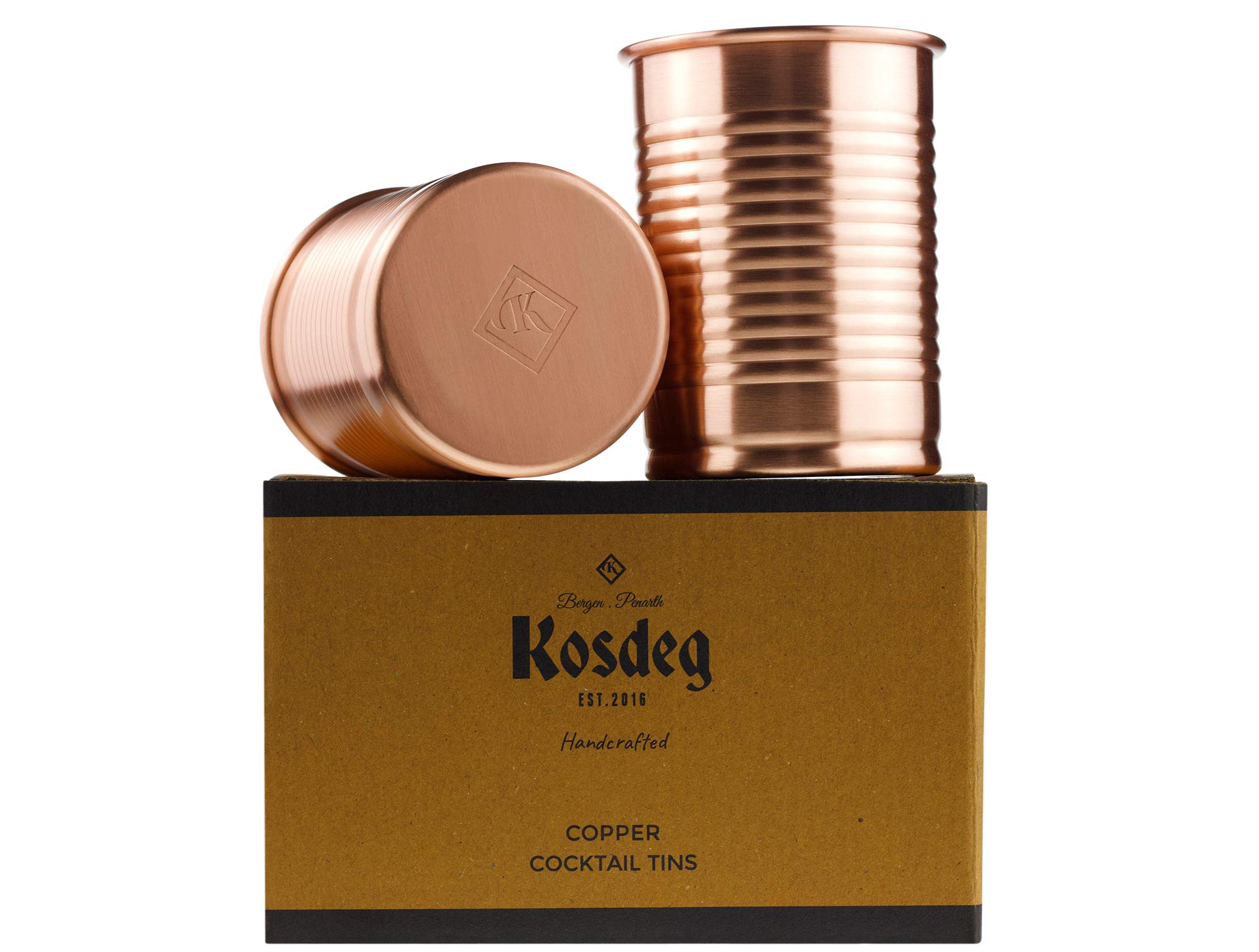 Kosdeg Copper Cocktail Tins Set of 2 12oz - Copper Cups For Drinking - Bean Tin Design - Perfect Copper Mug Bar Set for Tastier Drinks - Metal Tumbler gets Ice Cold In Seconds