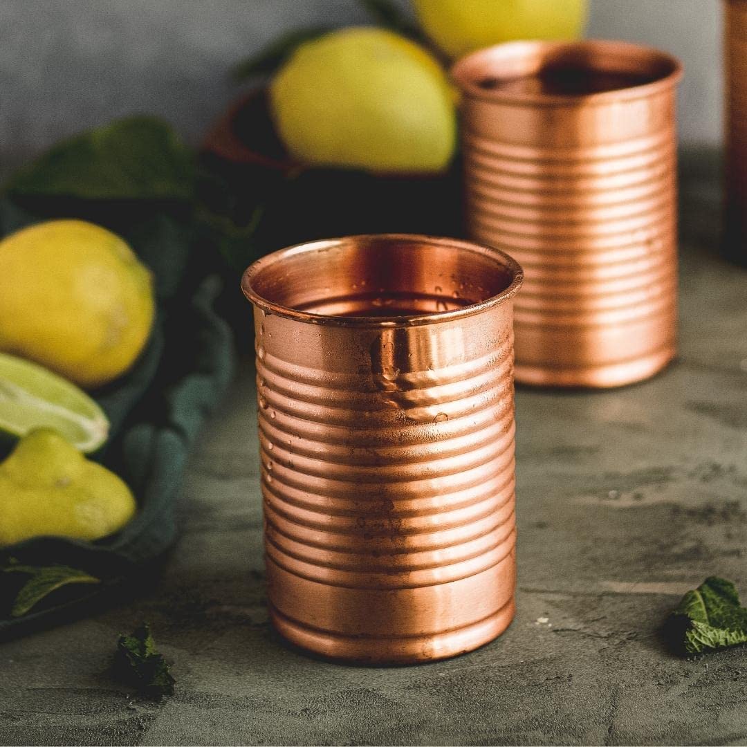 Kosdeg Copper Cocktail Tins Set of 2 12oz - Copper Cups For Drinking - Bean Tin Design - Perfect Copper Mug Bar Set for Tastier Drinks - Metal Tumbler gets Ice Cold In Seconds