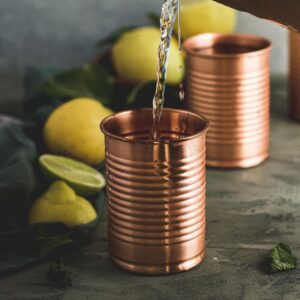 Kosdeg Copper Cocktail Tins Set of 2 12oz - Copper Cups For Drinking - Bean Tin Design - Perfect Copper Mug Bar Set for Tastier Drinks - Metal Tumbler gets Ice Cold In Seconds