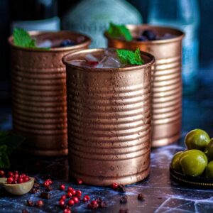 Kosdeg Copper Cocktail Tins Set of 2 12oz - Copper Cups For Drinking - Bean Tin Design - Perfect Copper Mug Bar Set for Tastier Drinks - Metal Tumbler gets Ice Cold In Seconds