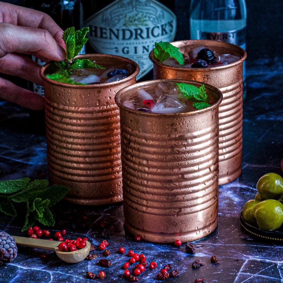 Kosdeg Copper Cocktail Tins Set of 2 12oz - Copper Cups For Drinking - Bean Tin Design - Perfect Copper Mug Bar Set for Tastier Drinks - Metal Tumbler gets Ice Cold In Seconds