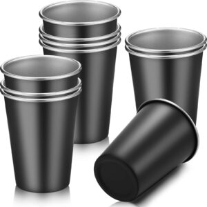 10 packs stainless steel cups unbreakable 12 oz pint tumbler stackable metal cup black drinking glasses shatterproof cup tumblers drinking cups for birthday party camping travel outdoors supplies