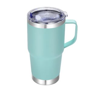 abbrevi 20 oz stainless steel tumbler with handle metal insulated coffee travel mug with handle double wall tumbler cup with handle and lid, mint green 1 pack