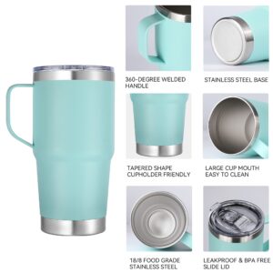 Abbrevi 20 oz Stainless Steel Tumbler with Handle Metal Insulated Coffee Travel Mug with Handle Double Wall Tumbler Cup with Handle and Lid, Mint Green 1 Pack