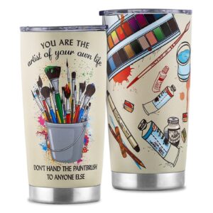 artist gifts for women - teacher gifts for women - art teacher gifts for her him - funny birthday gifts for painting lovers - stainless steel coffee cup - 20oz tumbler with lid traveling cups