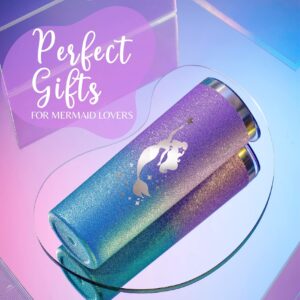 Onebttl Mermaid Gifts for Girls & Women - 20oz/590ml Stainless Steel Insulated Tumbler with Straw & Lid, Message Card - Be Mermazing (Glitter Purple)