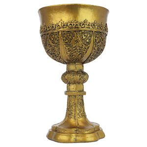 Design Toscano Golden Chalice of King Arthur Medieval Décor Decorative Gothic Goblet Sculpture, 5 Inches Wide, 5 Inches Deep, 9 Inches High, Metallic Gold Finish