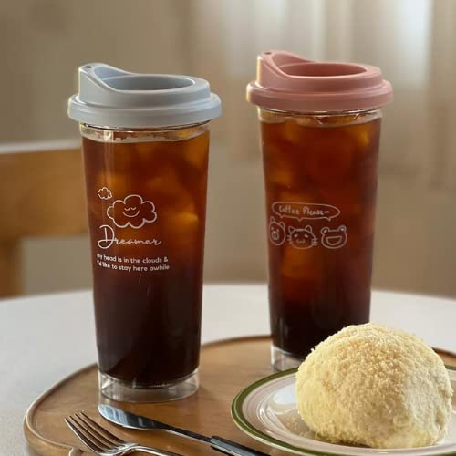 ggümm studio 2-PACK of 20oz Plastic Coffee Cup with Lid, BPA-free Ice Coffee Cup, Reusable Cup Set for Iced Coffee