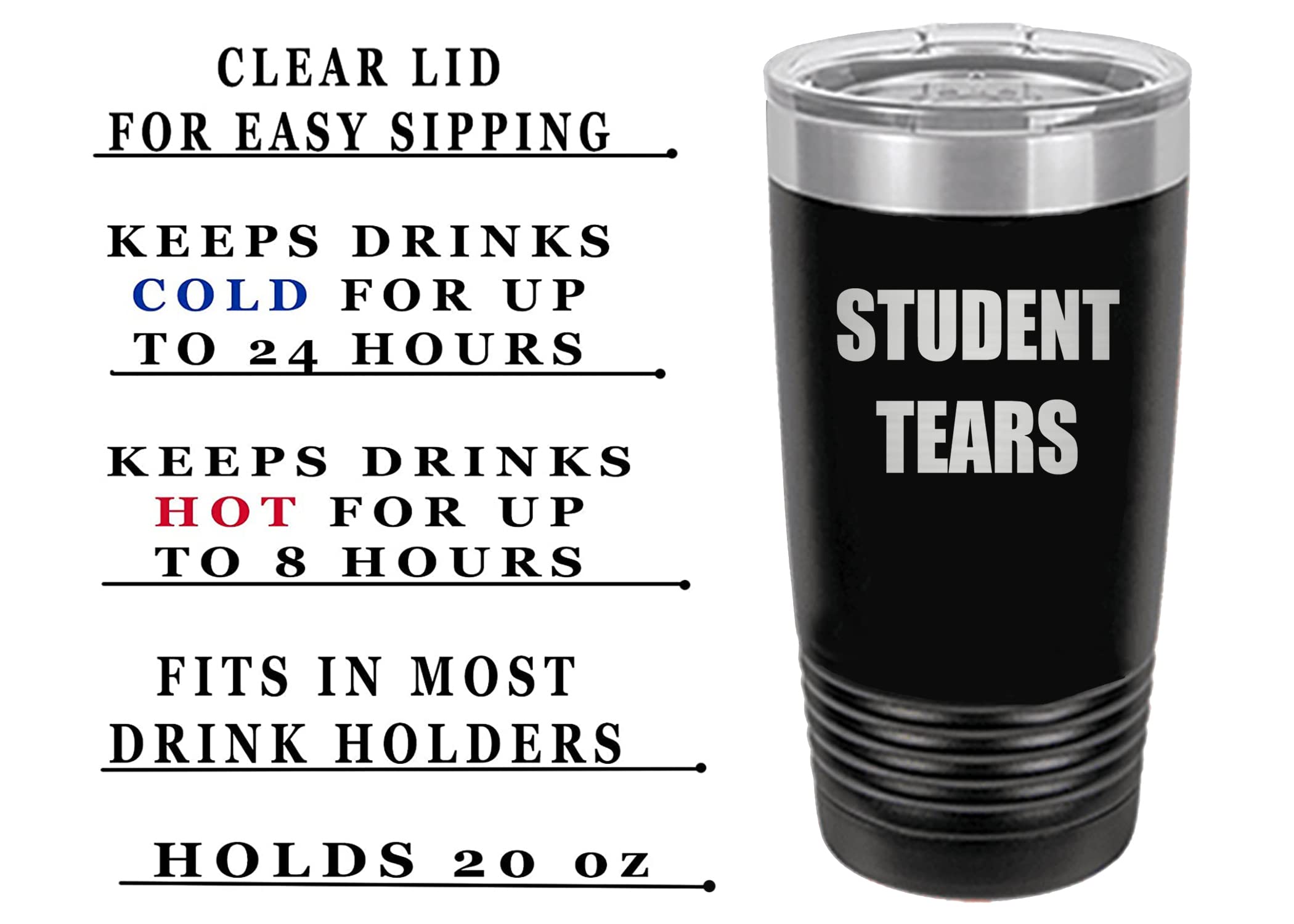 Rogue River Tactical Funny Teacher Student Tears 20 Oz. Travel Tumbler Mug Cup w/Lid Vacuum Insulated School Professor Teaching Educator Gift (Black)