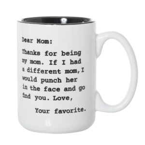 artisan owl dear mom, i'd punch another mom in the face mug - 15oz deluxe double-sided coffee tea mug (white/black inlay)