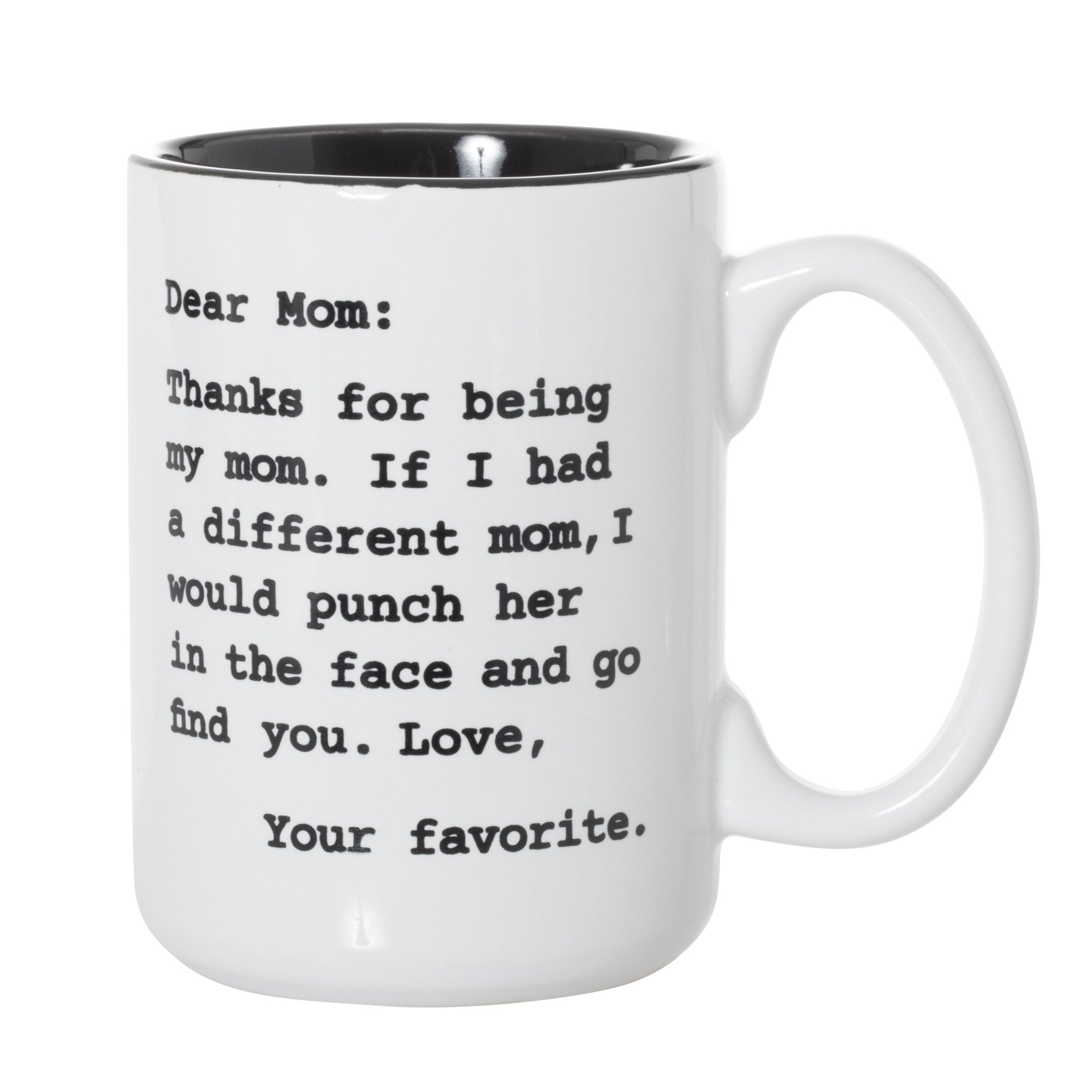 Artisan Owl Dear Mom, I'd Punch Another Mom In The Face Mug - 15oz Deluxe Double-Sided Coffee Tea Mug (White/Black Inlay)