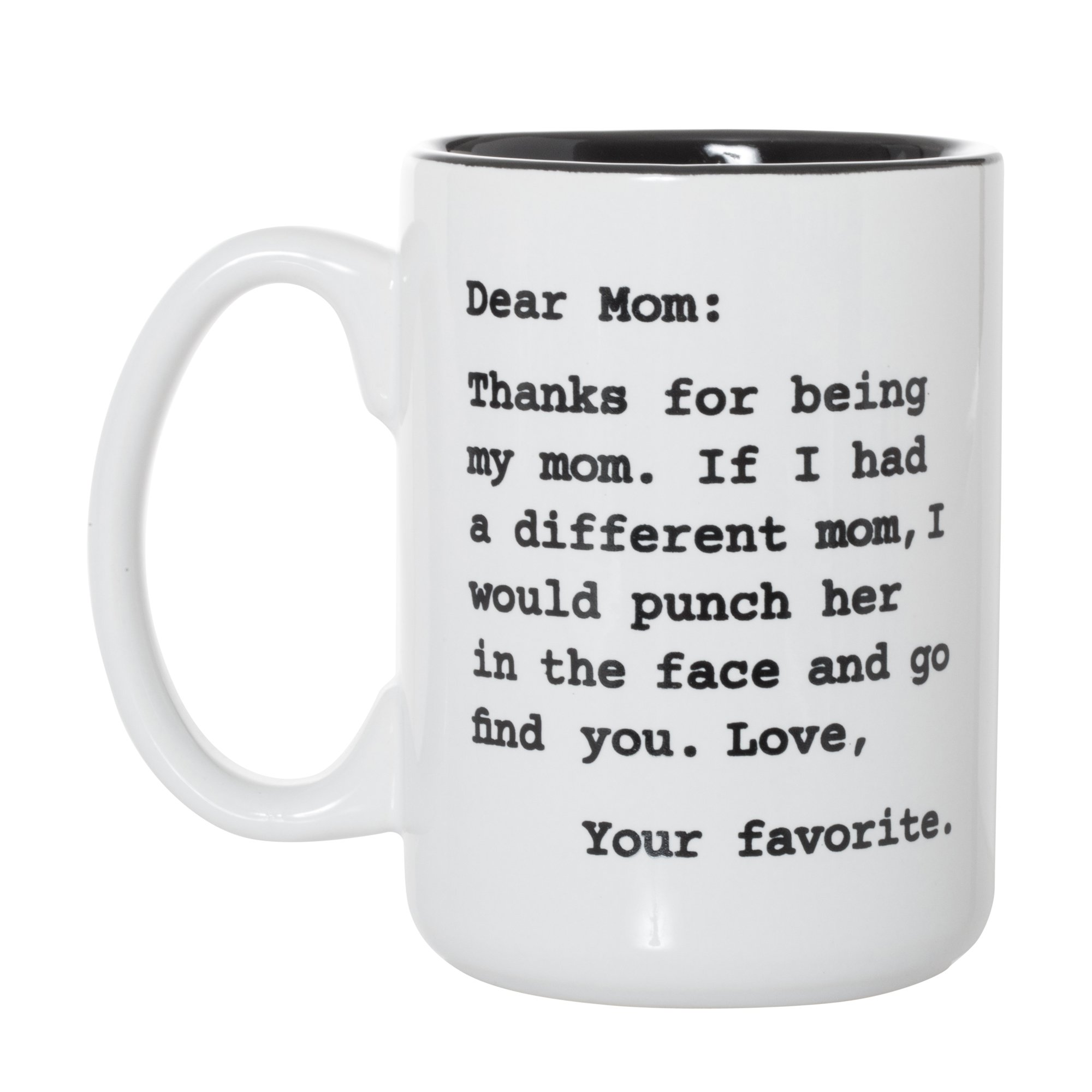 Artisan Owl Dear Mom, I'd Punch Another Mom In The Face Mug - 15oz Deluxe Double-Sided Coffee Tea Mug (White/Black Inlay)