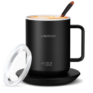 vsitoo s3 temperature control smart mug 2 with lid, self heating coffee mug 10 oz, led display, 90 min battery life - app&manual controlled heated coffee mug - improved design - perfect coffee gifts