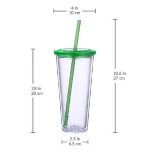 Cupture Classic Insulated Double Wall Tumbler Cup with Lid, Reusable Straw & Hello Name Tags - 24 oz, 2 Pack (green/pink)