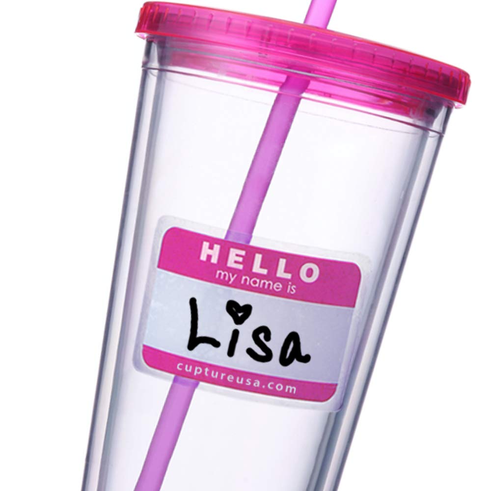 Cupture Classic Insulated Double Wall Tumbler Cup with Lid, Reusable Straw & Hello Name Tags - 24 oz, 2 Pack (green/pink)