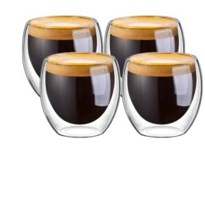 Espresso Cups, Glass Cups Shot Glass Coffee Espresso Cups Cafecito Cups Double Wall Thermo Insulated Glass ,80 ML/2. 7 Ounce,Set of 4