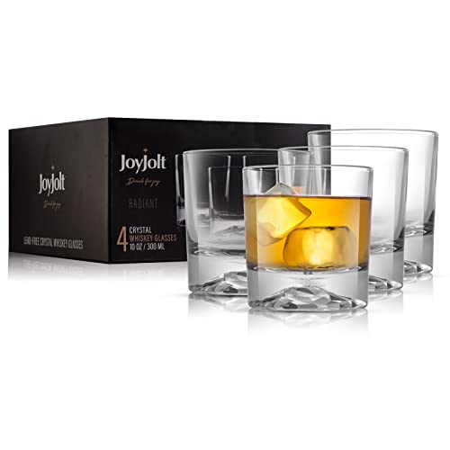 JoyJolt Everyday Whiskey Glasses - 10oz Old Fashioned Glasses, Set 4 Crystal Scotch Glasses, Rocks Glass, Bourbon Glasses, Liquor Glasses, Cocktail Glasses set