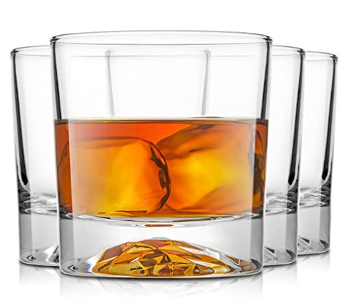 JoyJolt Everyday Whiskey Glasses - 10oz Old Fashioned Glasses, Set 4 Crystal Scotch Glasses, Rocks Glass, Bourbon Glasses, Liquor Glasses, Cocktail Glasses set