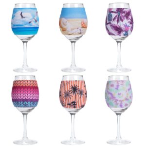 pagow 6pcs wine glass sleeve, identifiers for standard size white wine glass, colorful neoprene insulator protector for wine glass ornaments supplies (4.52x3.07inch, 6 designs)