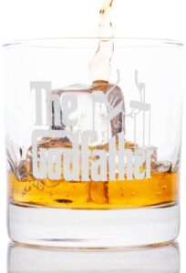 the godfather movie etched whiskey glass - officially licensed, premium quality, handcrafted glassware, 11 oz rocks glass - perfect collectible gift for movie enthusiasts, birthdays & special events