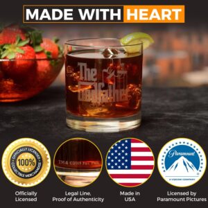 The Godfather Movie Etched Whiskey Glass - Officially Licensed, Premium Quality, Handcrafted Glassware, 11 oz Rocks Glass - Perfect Collectible Gift for Movie Enthusiasts, Birthdays & Special Events