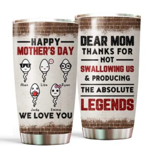 personalized tumbler for mom from daughter son thanks for not swallowing me funny sperms gifts for mother custom name stainless steel 20 oz insulated travel cup for birthday mothers day