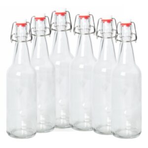 ice n cold | pack of 6 clear 16-20oz growler with flip top airtight silicone seal | for beverages, oil, vinegar, kombucha, beer, water, soda, kefir