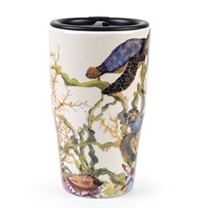 Minigift Ceramic Coffee Mug，Travel Cup with Lid,Handmade Milk Mug 16oz-Ocean Turtle