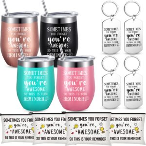 sabary 12 piece employee appreciation gifts set wine tumbler with makeup bags and keychains sometimes you forget you're awesome 12 oz coffee mugs inspirational gifts for friends, coworkers