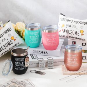 Sabary 12 Piece Employee Appreciation Gifts Set Wine Tumbler with Makeup Bags and Keychains Sometimes You Forget You're Awesome 12 oz Coffee Mugs Inspirational Gifts for Friends, Coworkers