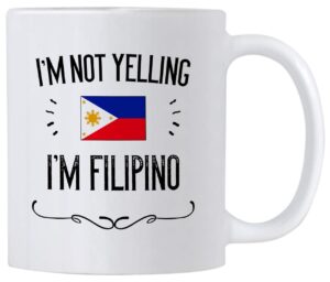 philippines pride souvenir and gifts. i'm not yelling i'm filipino 11 ounce coffee mug. gift idea for proud wife, husband, friend or coworker featuring the country flag. (white)