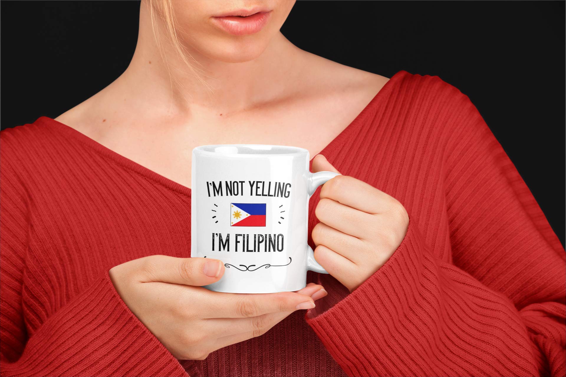 Philippines Pride Souvenir and Gifts. I'm Not Yelling I'm Filipino 11 Ounce Coffee Mug. Gift Idea for Proud Wife, Husband, Friend or Coworker Featuring the Country Flag. (White)