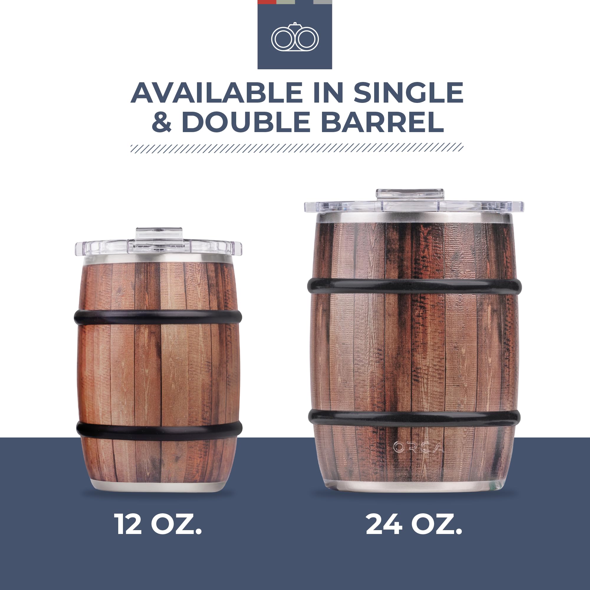 ORCA Barrel 12oz | Temperature Insulated, Stainless Steel Tumbler with a Classy Wood Grain Print, for Whiskey, Beer, Coffee or Whatever You're Having — White Oak