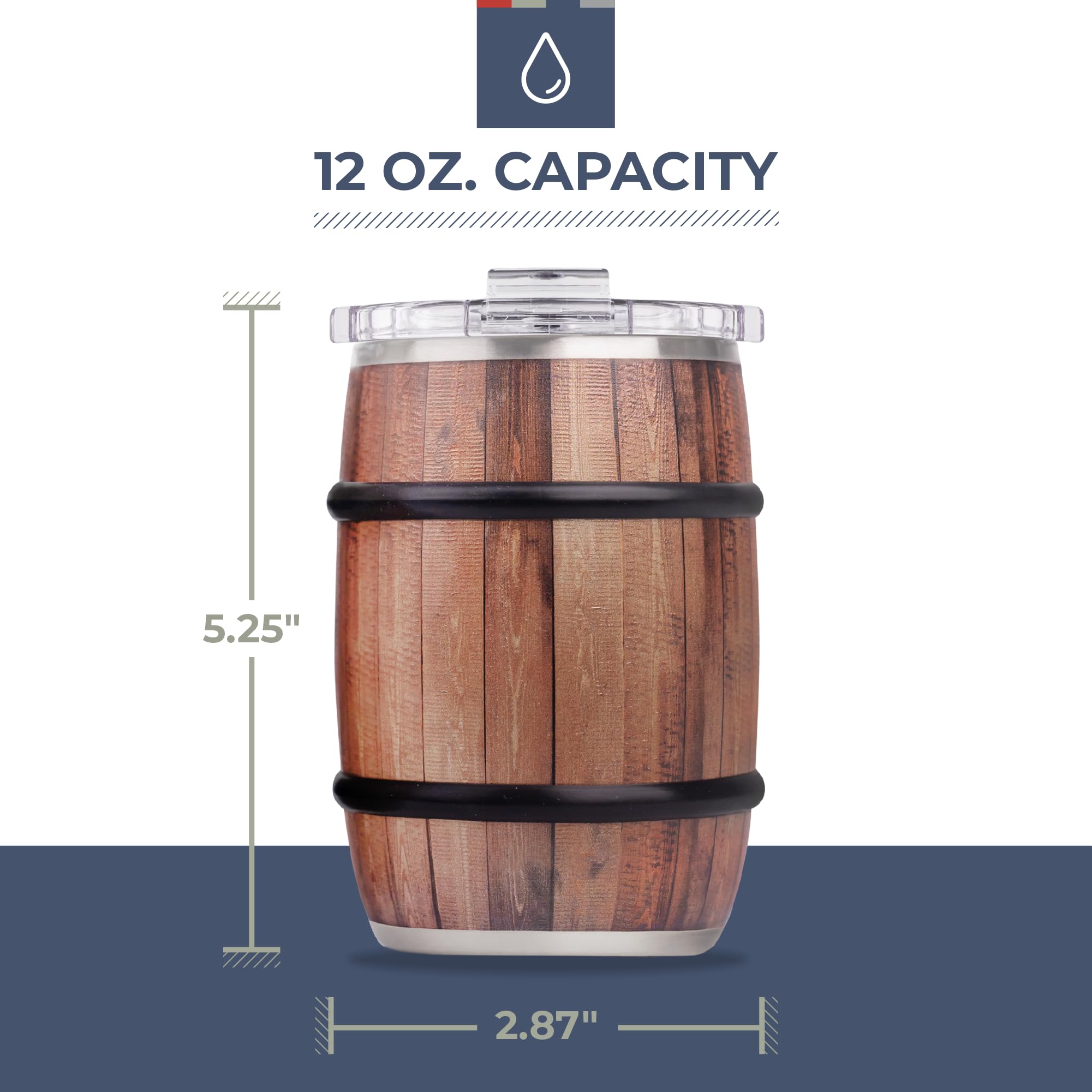 ORCA Barrel 12oz | Temperature Insulated, Stainless Steel Tumbler with a Classy Wood Grain Print, for Whiskey, Beer, Coffee or Whatever You're Having — White Oak