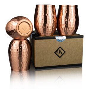 kosdeg copper cups - 12 oz set of 4 - a unique way to enjoy wine - the perfect pure copper tumbler for water - copper drinking cups better than glasses or plastic - moscow mule copper cup for drinking