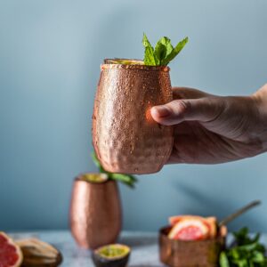 Kosdeg Copper Cups - 12 Oz set of 4 - A Unique Way To Enjoy Wine - The Perfect Pure Copper Tumbler for Water - Copper Drinking Cups Better Than Glasses or Plastic - Moscow Mule Copper Cup For Drinking