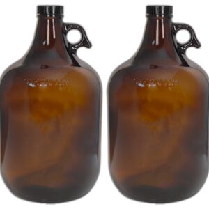 C-Store Packaging 1 Gallon (128oz) Amber Glass Jug With 38mm Cap - Pack of Two, Large