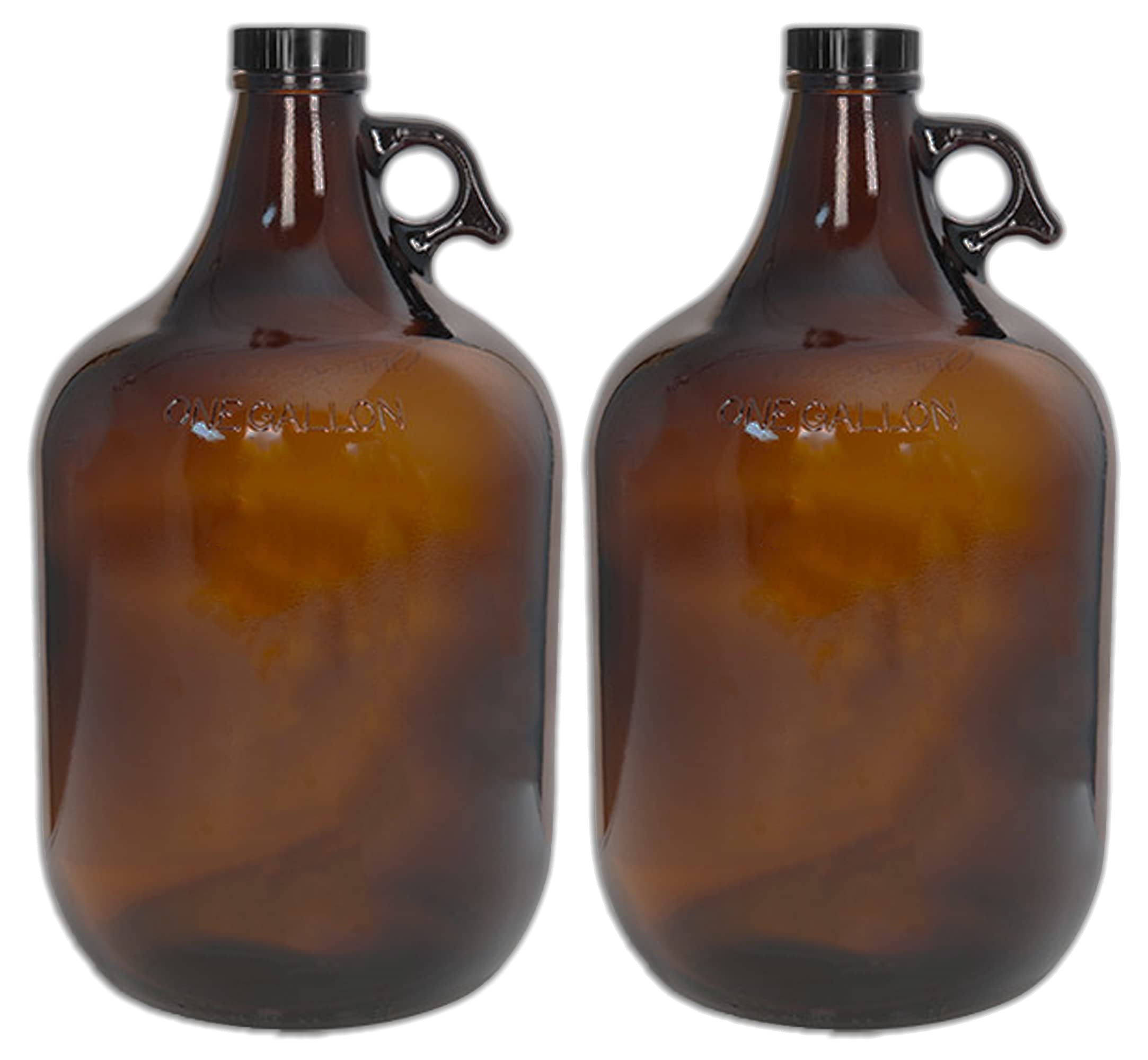 C-Store Packaging 1 Gallon (128oz) Amber Glass Jug With 38mm Cap - Pack of Two, Large