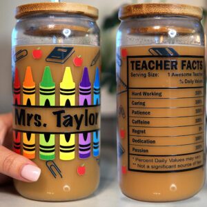 Personalized Teacher Tumbler Iced Coffee Glass Cup - Perfect End of School Year Student Appreciation Thank You Gift with Bamboo Lid and Straw for Teachers, Bulk Discounts Available - Libbey