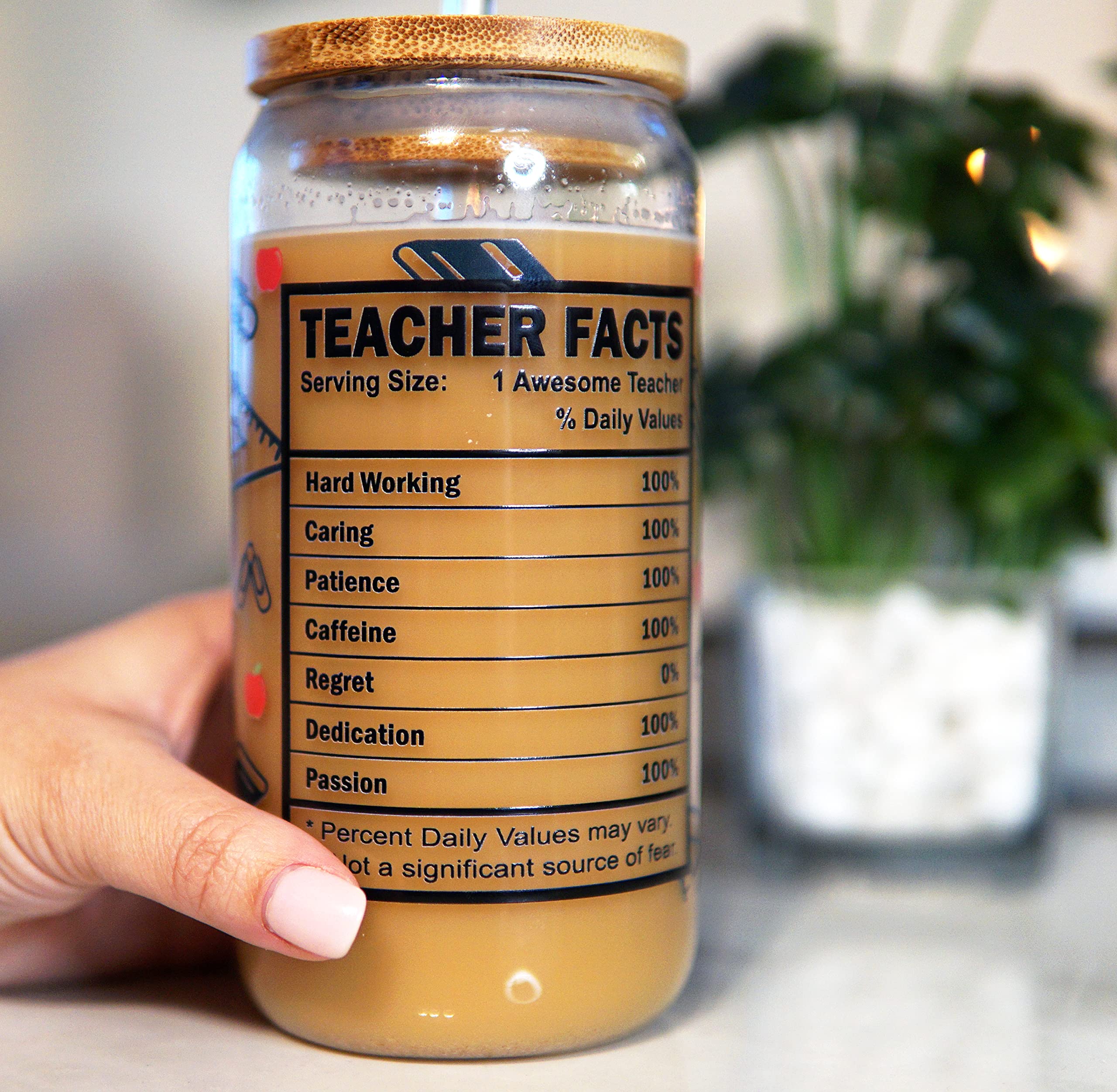 Personalized Teacher Tumbler Iced Coffee Glass Cup - Perfect End of School Year Student Appreciation Thank You Gift with Bamboo Lid and Straw for Teachers, Bulk Discounts Available - Libbey