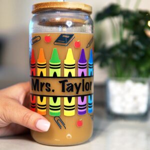 Personalized Teacher Tumbler Iced Coffee Glass Cup - Perfect End of School Year Student Appreciation Thank You Gift with Bamboo Lid and Straw for Teachers, Bulk Discounts Available - Libbey