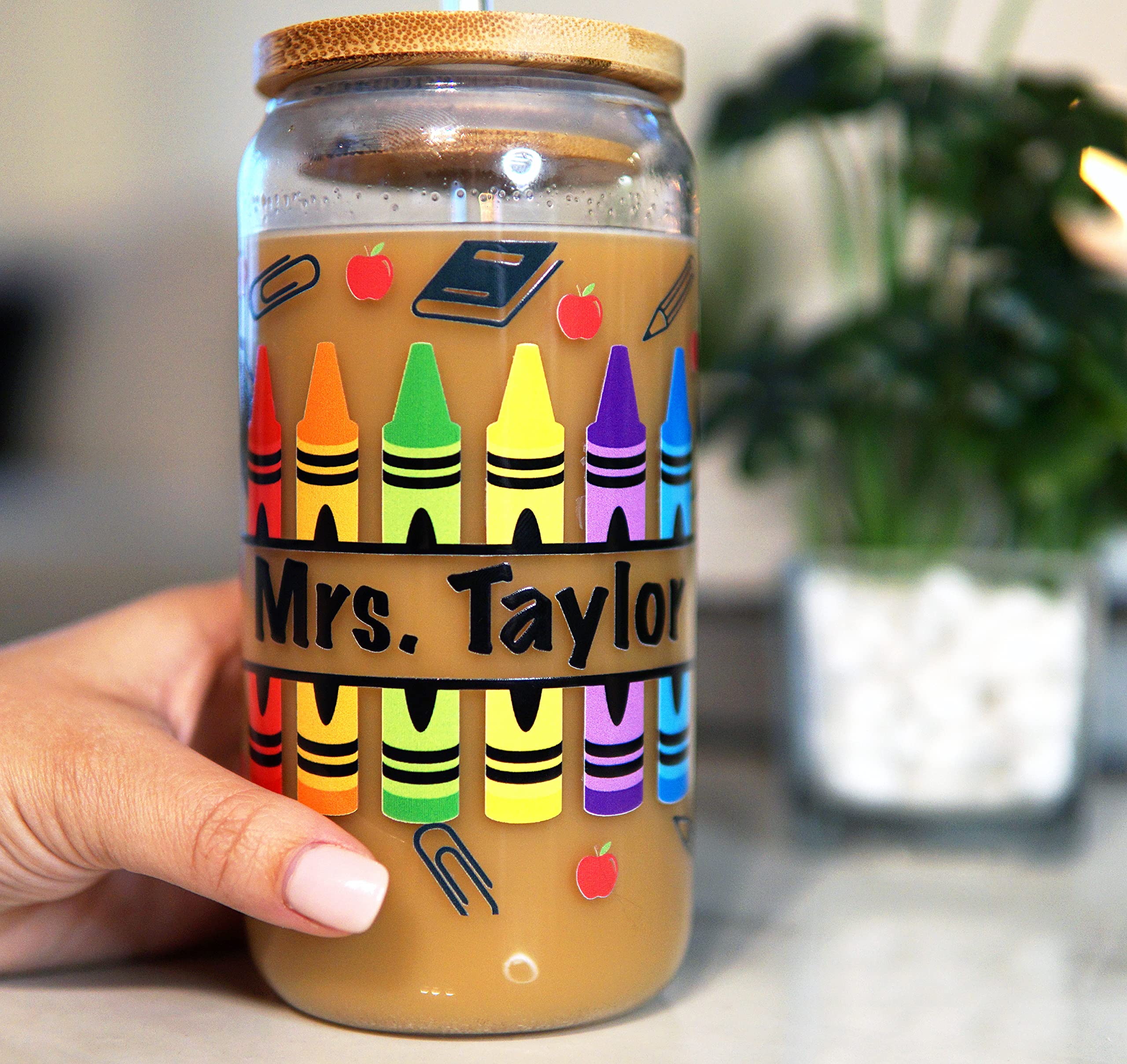 Personalized Teacher Tumbler Iced Coffee Glass Cup - Perfect End of School Year Student Appreciation Thank You Gift with Bamboo Lid and Straw for Teachers, Bulk Discounts Available - Libbey