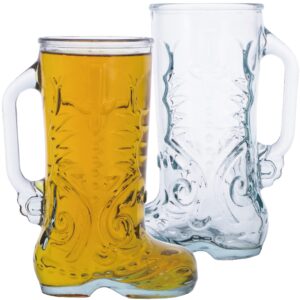 chefcaptain beer boot glasses, das boot glass zero-lead glass boot mugs with handles and 1 liter capacity, beer glasses pack of 2 cowboy boot cups (clear, white)