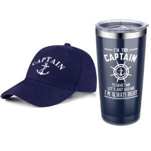handepo boating accessories gifts for men boat captain cap i'm captain tumbler boating baseball cap nautical cups stainless steel coffee mug summer gifts (navy blue)