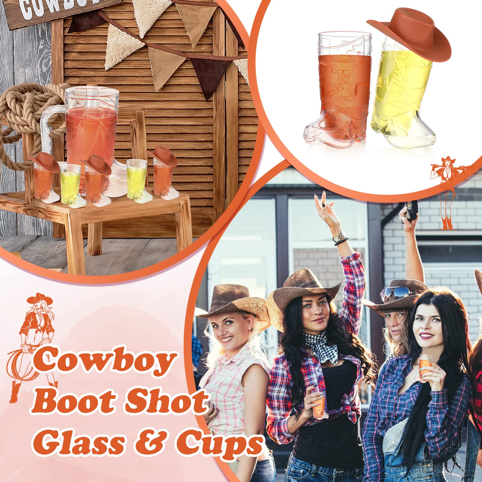 67 Pcs Cowboy Boot Shot Glasses Set Include 30 Pcs 1oz Plastic Western Beer Mugs 36 Pcs Mini Cowboy Hats and 1 Pcs 16 oz Reusable Cowboy Boot Cup for Cowgirl Bachelorette Party Supplies(Brown Style)